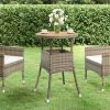 Patio Table √ò23.6"x29.5" Acacia Wood and Poly Rattan Gray