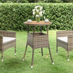 Patio Table √ò23.6"x29.5" Acacia Wood and Poly Rattan Gray