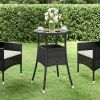 Patio Table √ò23.6"x29.5" Tempered Glass and Poly Rattan Black