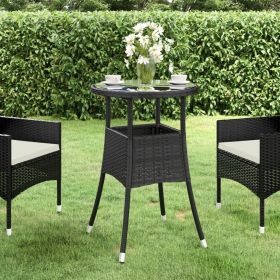 Patio Table √ò23.6"x29.5" Tempered Glass and Poly Rattan Black