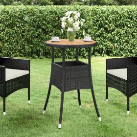 Patio Table √ò23.6"x29.5" Acacia Wood and Poly Rattan Black