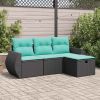 4 Piece Patio Sofa Set with Cushions Black Poly Rattan