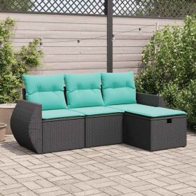 4 Piece Patio Sofa Set with Cushions Black Poly Rattan