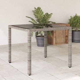 Patio Table with Glass Top Gray 35.4"x35.4"x29.5" Poly Rattan