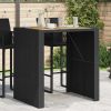 Patio Bar Table with Acacia Wood Top Black 41.3"x31.5"x43.3" Poly Rattan