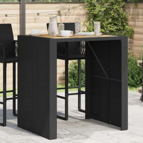 Patio Bar Table with Acacia Wood Top Black 41.3"x31.5"x43.3" Poly Rattan
