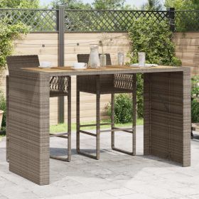 Patio Bar Table with Acacia Wood Top Gray 72.8"x31.5"x43.3" Poly Rattan