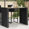 Patio Bar Table with Acacia Wood Top Black 57.1"x31.5"x43.3" Poly Rattan