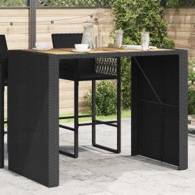 Patio Bar Table with Acacia Wood Top Black 57.1"x31.5"x43.3" Poly Rattan