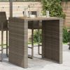 Patio Bar Table with Acacia Wood Top Gray 41.3"x31.5"x43.3" Poly Rattan