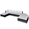 6 Piece Patio Lounge Set with Cushions Poly Rattan Black