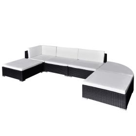 6 Piece Patio Lounge Set with Cushions Poly Rattan Black