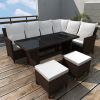 4 Piece Patio Lounge Set with Cushions Poly Rattan Brown