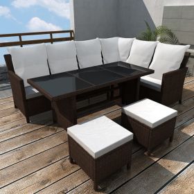 4 Piece Patio Lounge Set with Cushions Poly Rattan Brown
