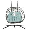 2 Persons Egg Chair with Stand Indoor Outdoor Swing Chair Patio Wicker Hanging Egg Chair Hanging Basket Chair with Stand for Bedroom Living Room Balco