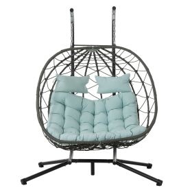 2 Persons Egg Chair with Stand Indoor Outdoor Swing Chair Patio Wicker Hanging Egg Chair Hanging Basket Chair with Stand for Bedroom Living Room Balco