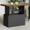 Patio Table Black 35.4"x21.7"x28" Poly Rattan and Acacia Wood
