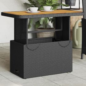 Patio Table Black 35.4"x21.7"x28" Poly Rattan and Acacia Wood