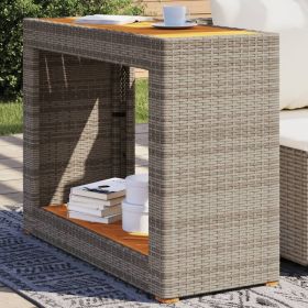 Patio Side Table with Wooden Top Gray 39.4"x15.7"x29.5" Poly Rattan