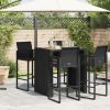 Patio Bar Table with Acacia Wood Top Black 41.3"x31.5"x43.3" Poly Rattan