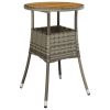 Patio Table √ò23.6"x29.5" Acacia Wood and Poly Rattan Gray