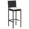 5 Piece Patio Bar Set Black Solid Wood Acacia and Poly Rattan