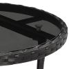Patio Table √ò23.6"x29.5" Tempered Glass and Poly Rattan Black