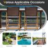 Set of 2 PE Wicker Patio Bar Chairs with Acacia Wood Armrests