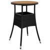 Patio Table √ò23.6"x29.5" Acacia Wood and Poly Rattan Black