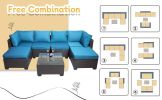 7 Pieces Outdoor Patio Sectional Sofa Couch, Silver Gray PE Wicker Furniture Conversation Sets with Washable Cushions & Glass Coffee Table for Garden