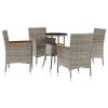 5 Piece Patio Bistro Set with Cushions Gray Poly Rattan