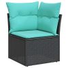 5 Piece Patio Sofa Set with Cushions Black Poly Rattan