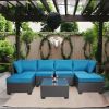 7 Pieces Outdoor Patio Sectional Sofa Couch, Silver Gray PE Wicker Furniture Conversation Sets with Washable Cushions & Glass Coffee Table for Garden