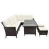4 Piece Patio Lounge Set with Cushions Poly Rattan Brown