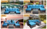 7 Pieces Outdoor Patio Sectional Sofa Couch, Silver Gray PE Wicker Furniture Conversation Sets with Washable Cushions & Glass Coffee Table for Garden
