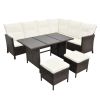 4 Piece Patio Lounge Set with Cushions Poly Rattan Brown