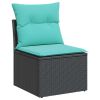 5 Piece Patio Sofa Set with Cushions Black Poly Rattan