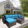 7 Pieces Outdoor Patio Sectional Sofa Couch, Silver Gray PE Wicker Furniture Conversation Sets with Washable Cushions & Glass Coffee Table for Garden