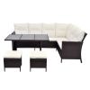 4 Piece Patio Lounge Set with Cushions Poly Rattan Brown