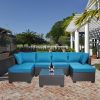 7 Pieces Outdoor Patio Sectional Sofa Couch, Silver Gray PE Wicker Furniture Conversation Sets with Washable Cushions & Glass Coffee Table for Garden