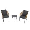 Outdoor Wicker Chairs and Table Bistro Conversation Furniture Set, 3 Pieces for Porch, Balcony, Deck, Patio, Backyard, Natural Color