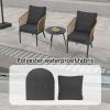 Outdoor Wicker Chairs and Table Bistro Conversation Furniture Set, 3 Pieces for Porch, Balcony, Deck, Patio, Backyard, Natural Color
