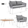 K&K 4-Piece Boho Rope Patio Furniture Set, Outdoor Furniture with Acacia Wood Table
