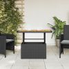 Patio Table Black 35.4"x21.7"x28" Poly Rattan and Acacia Wood