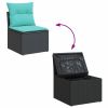 4 Piece Patio Sofa Set with Cushions Black Poly Rattan Acacia