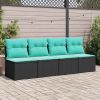 4 Piece Patio Sofa Set with Cushions Black Poly Rattan Acacia