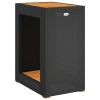 Patio Side Table with Wooden Top Black 23.6"x15.7"x29.5" Poly Rattan