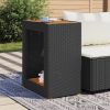 Patio Side Table with Wooden Top Black 23.6"x15.7"x29.5" Poly Rattan