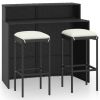 3 Piece Patio Bar Set with Cushions Black