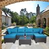 7 Pieces Outdoor Patio Sectional Sofa Couch, Silver Gray PE Wicker Furniture Conversation Sets with Washable Cushions & Glass Coffee Table for Garden